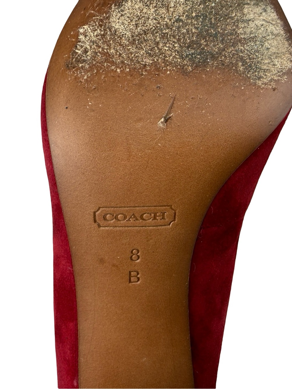 Coach Ophelia Block Heel Pumps Women’s 8 B Scarlet Red Suede Logo Accent Preppy - Picture 8 of 10